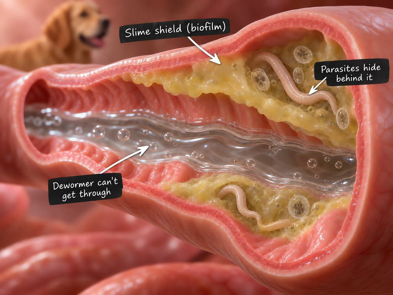 Parasites hiding in the gut behind a protective wall of slime