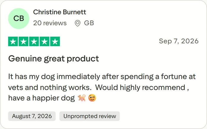 Trustpilot 5-star review by Christine Burnett (GB): Genuine great product