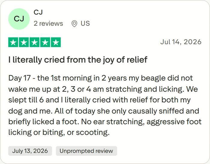 Trustpilot 5-star review by CJ (US): I literally cried from the joy of relief